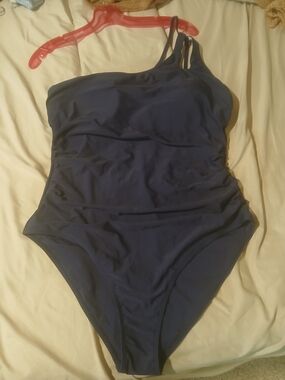 Amazon Women's One-Shoulder Navy Swimsuit with Double Strap